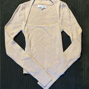 Cream Square Neck Long Sleeve Top